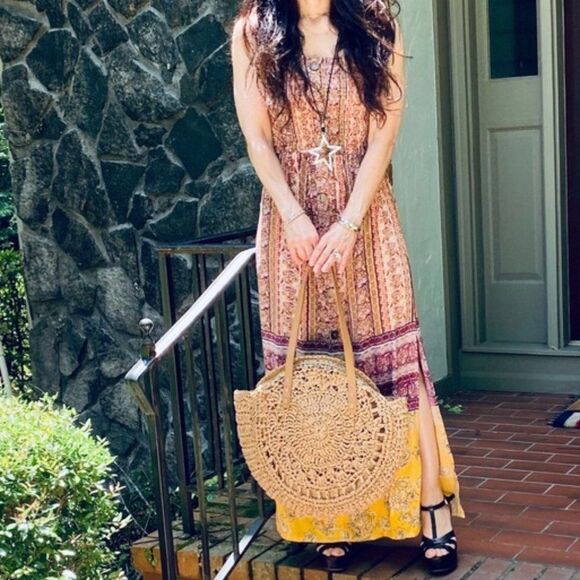 Boho Cami Maxi Dress Hippie Gypsy W/ Side Slits LAST 1 NEW - Picture 9 of 13